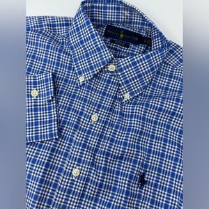 NEW!! Ralph Lauren Blue Plaid Easy Care Classic Fit Sz S Shirt Pony Men's S5